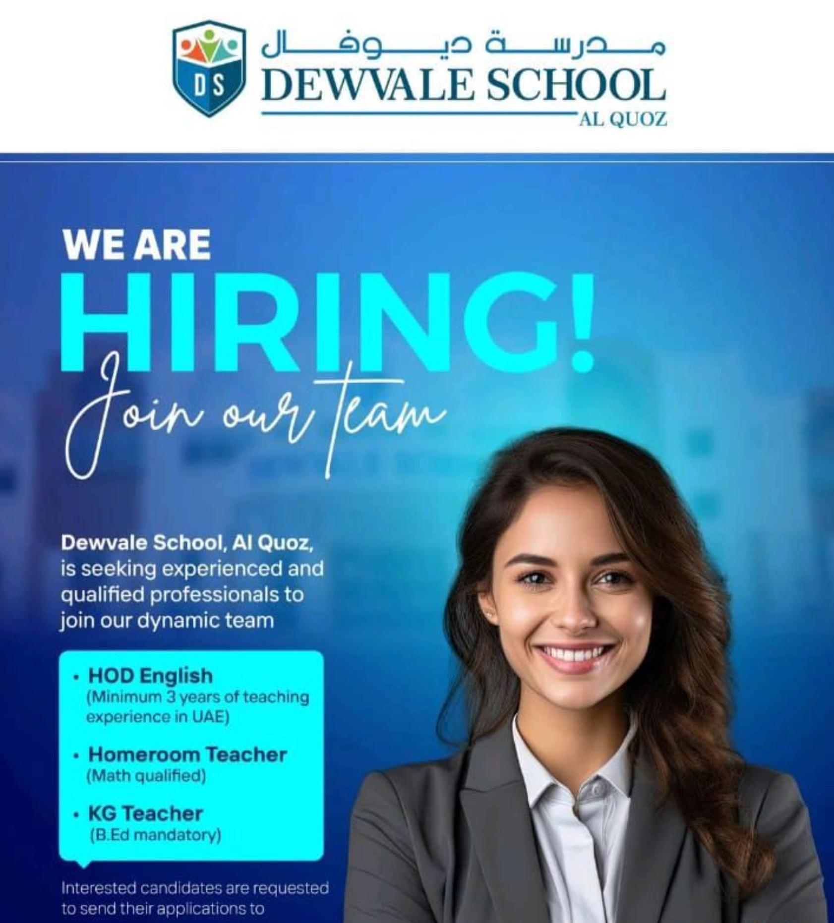 UAE Education Jobs 2025 – Dewvale School Al Quoz Hiring Now