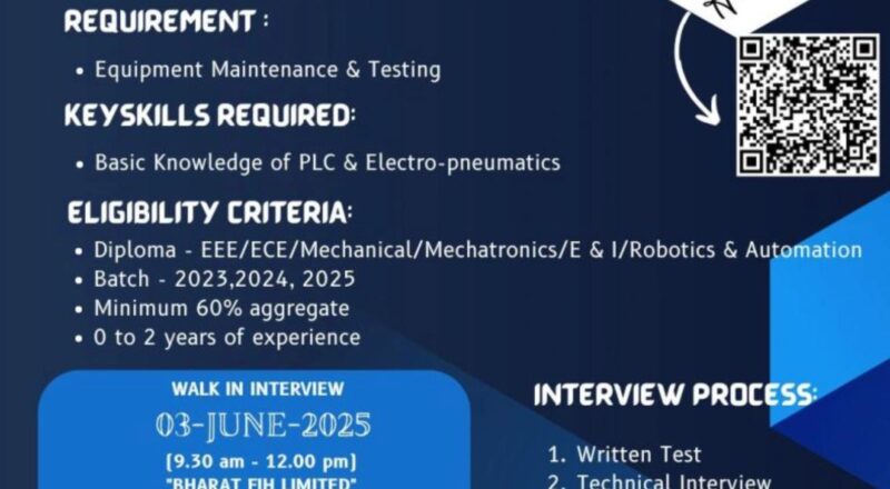 Top Mechanical Diploma Jobs – Walk-in at Bharat FIH, Tamil Nadu, 3 June