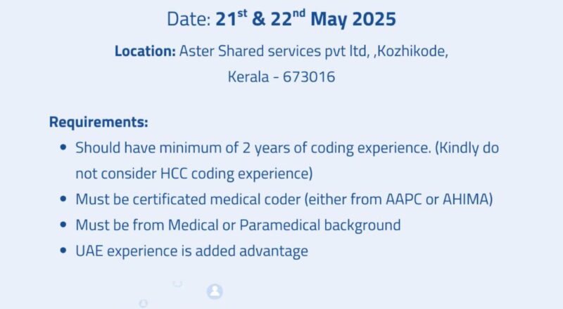 join medical coder jobs in calicut – aster dm walk-In drive may 2025