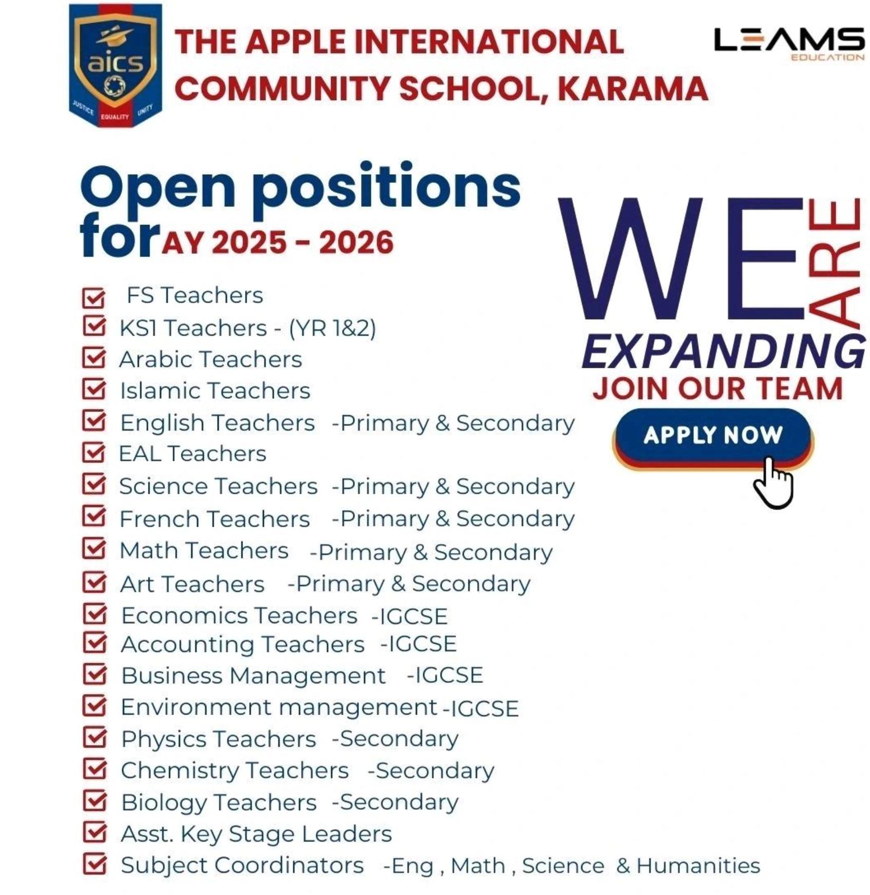the apple international school careers dubai 2025 – join a thriving team