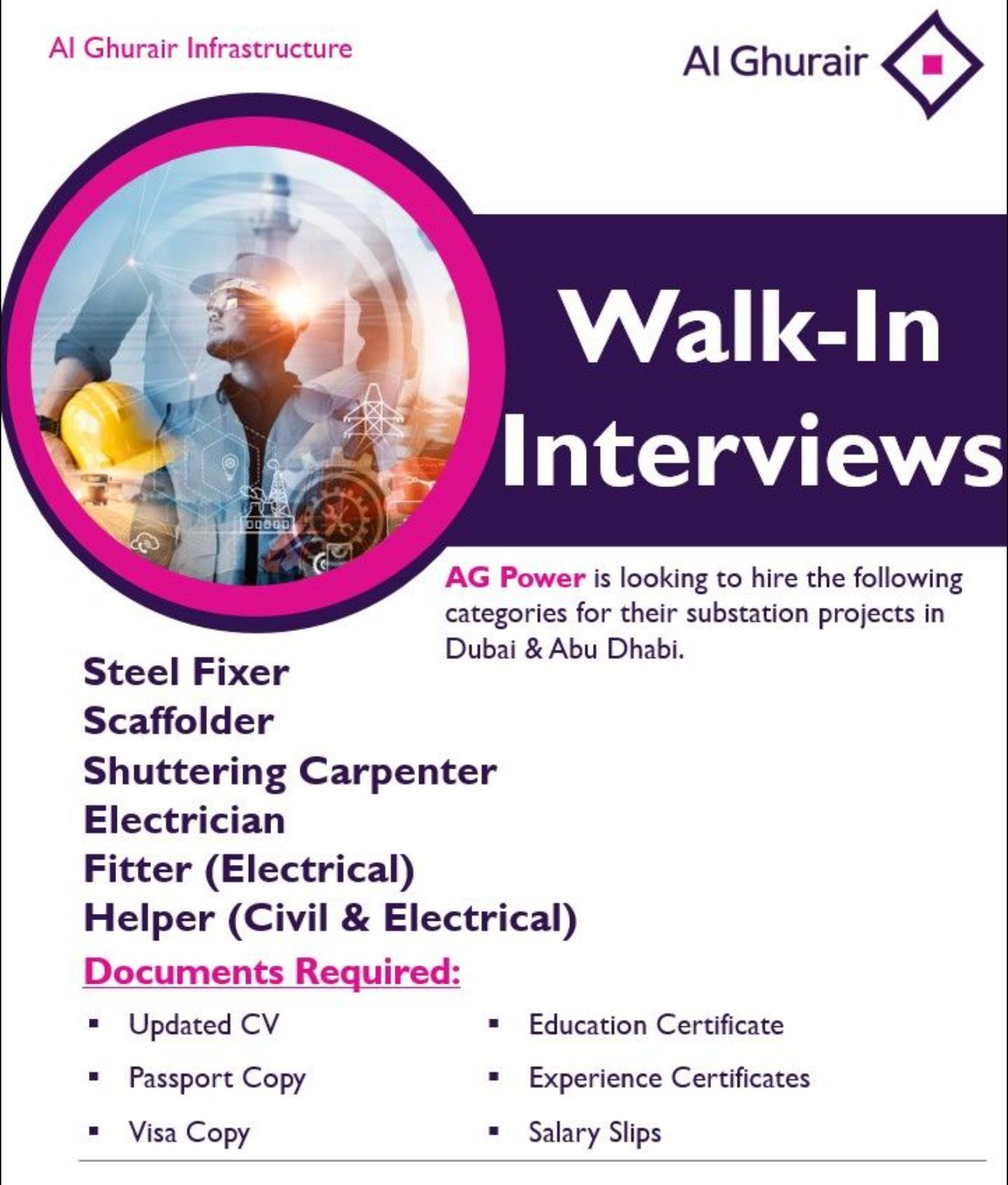 Electrician Jobs in Dubai – Join AG Power Walk-In Interview 14 June 2025 | Apply Now