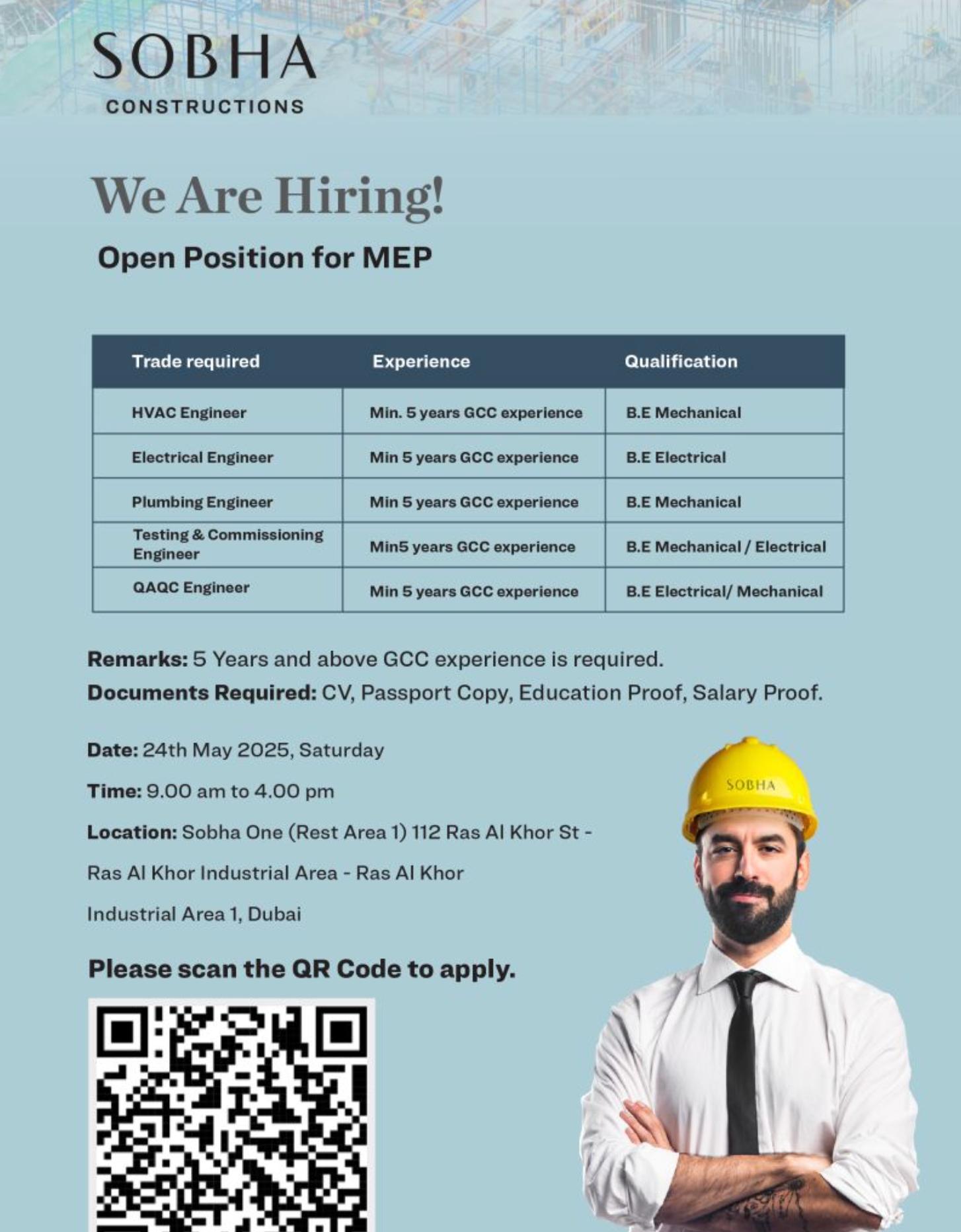 top mep engineer jobs in dubai 2025 – join sobha constructions walk-in | 24 may