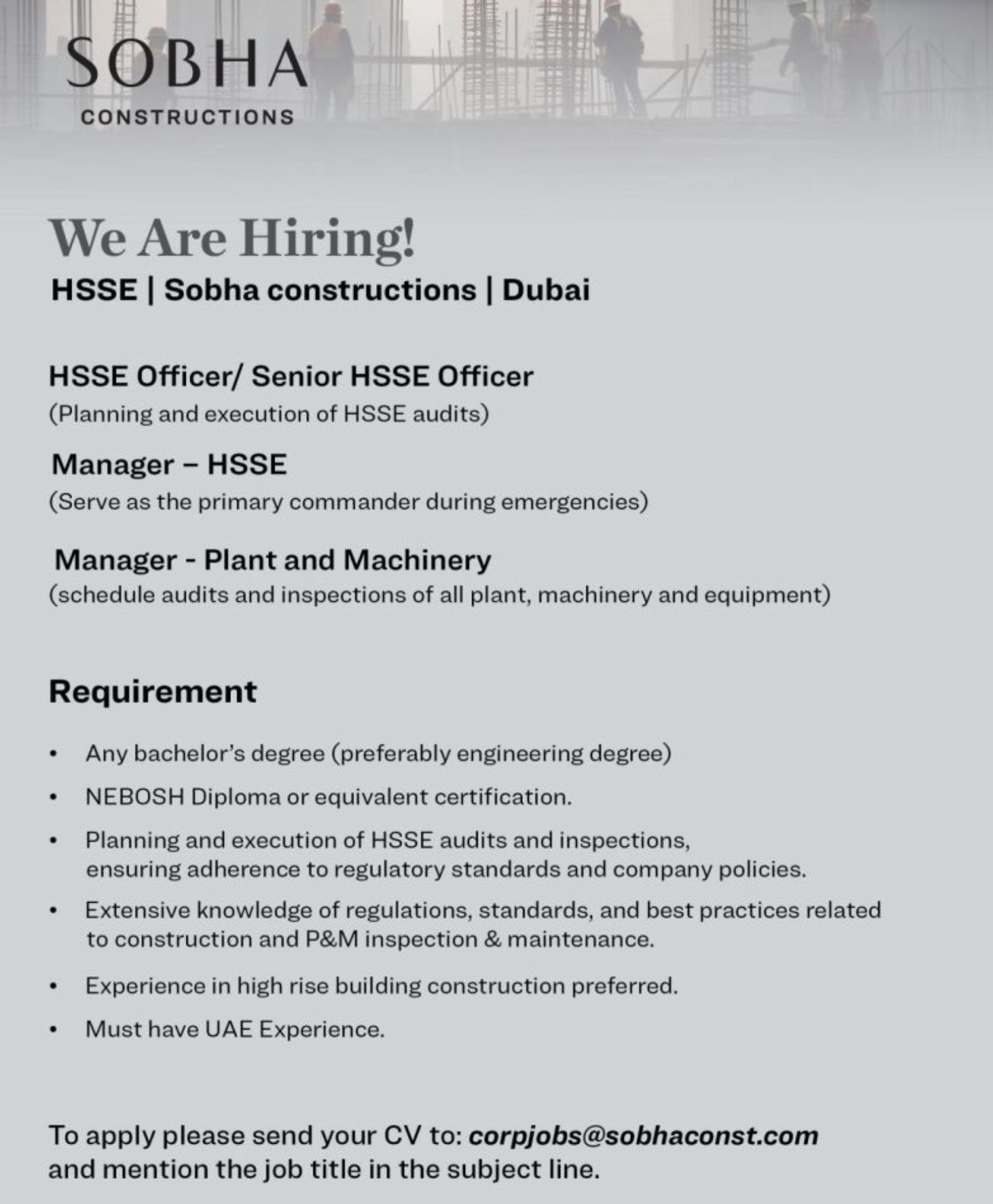 sobha constructions careers – hsse officer jobs uae may 2025 apply now