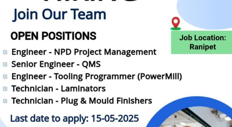 apply now at indocool composites engineering jobs in ranipet – 15 may 2025