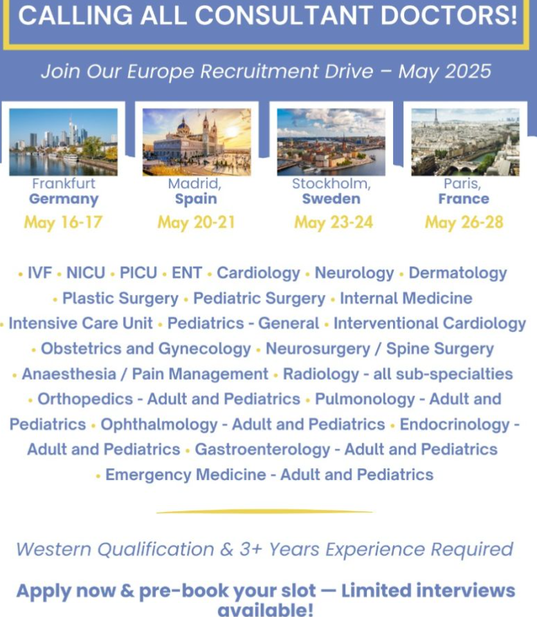europe consultant doctor jobs in germany, france, spain – join black pearl drive, 16 – 28 may 2025