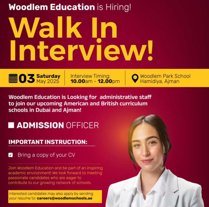 uae administrative jobs 2025 – join woodlem education ajman walk-In may 3
