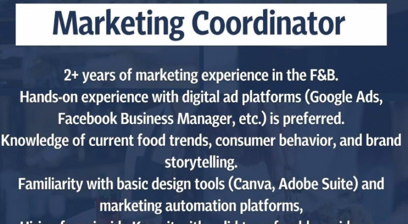 secure marketing coordinator jobs in kuwait may 2025 - top f&b company hiring now!