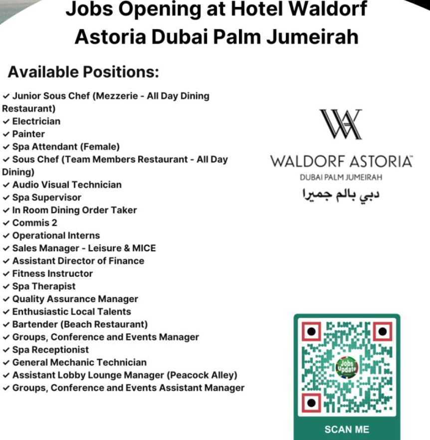 step Into luxury – waldorf astoria dubai hiring hospitality jobs may 2025
