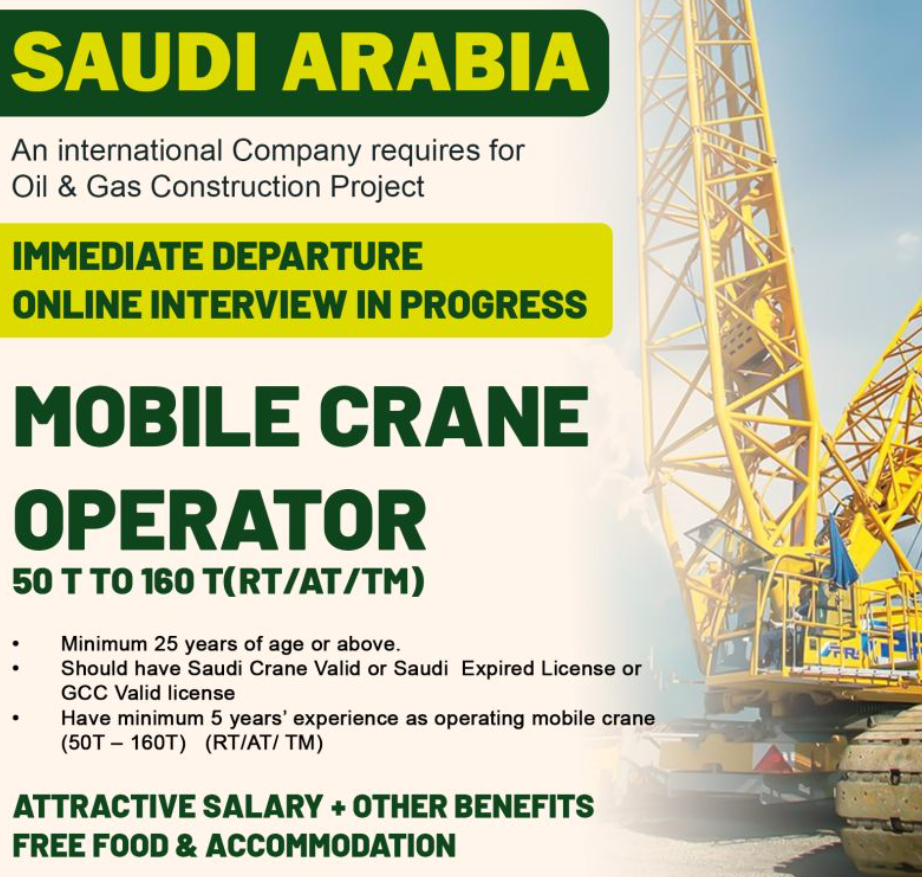 saudi mobile crane operator jobs may 2025 open now - seagull hiring at chennai