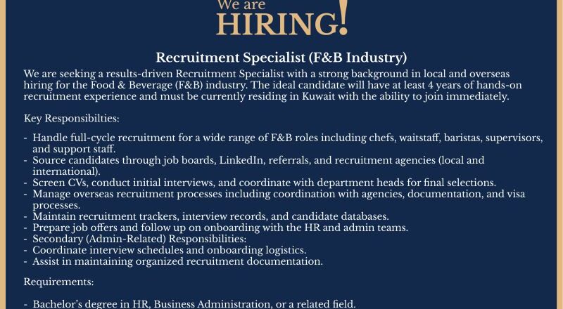 Meshaal Alshatti & Partner Co. – Hiring Recruitment Specialist F&B Industry Jobs in Kuwait