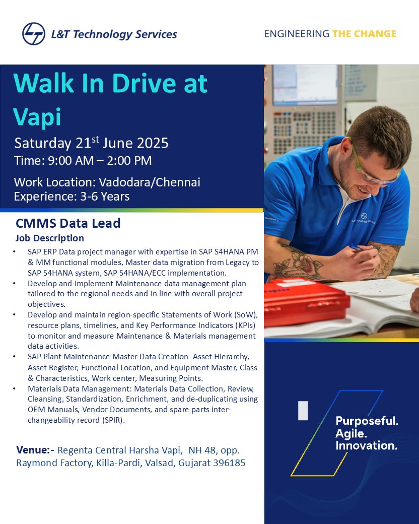 🌟 L&T Technology Services Walk-In Interview in Gujarat 21st June 2025