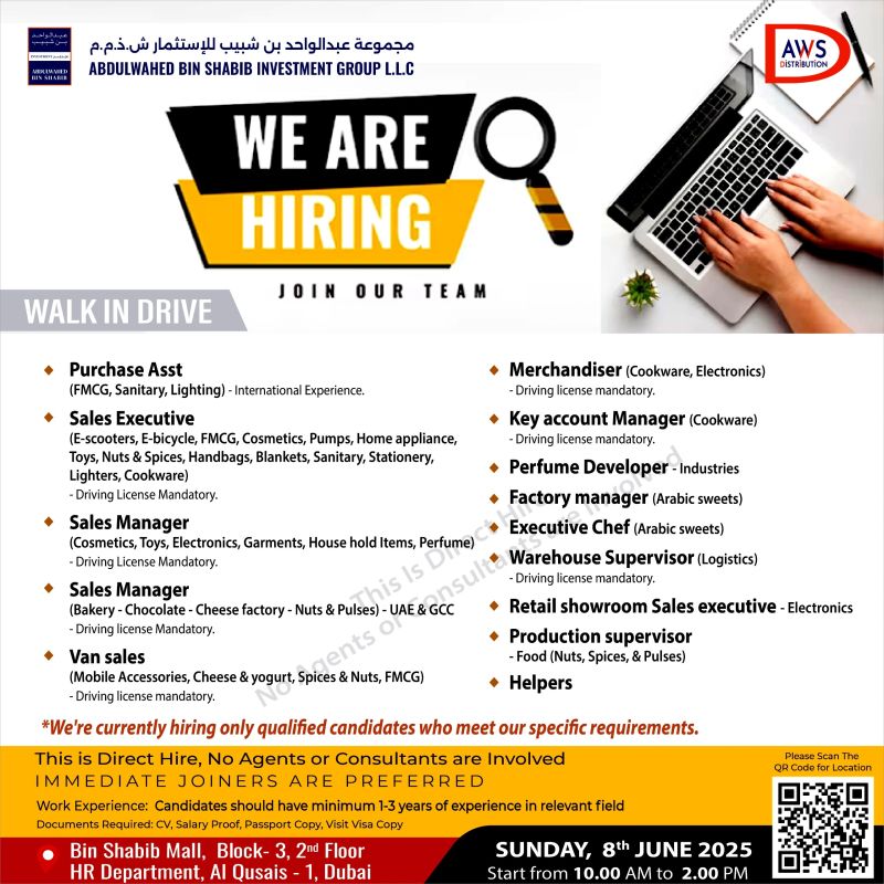 Top Multiple Job Openings in Dubai – Abdulwahed Bin Shabib Jobs 2025 (Walk-in Interview)