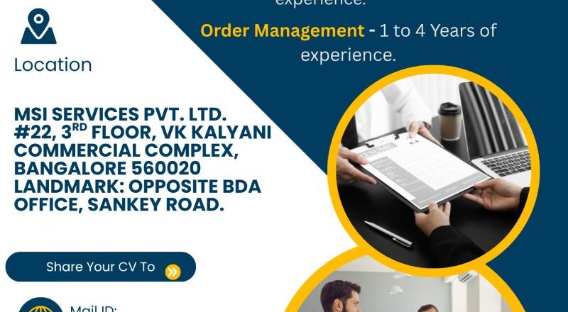 📢 Attractive MSI Services Pvt Ltd Multiple Job Openings in Bangalore 2025