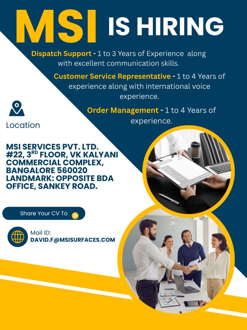 π’ Attractive MSI Services Pvt Ltd Multiple Job Openings in Bangalore 2025