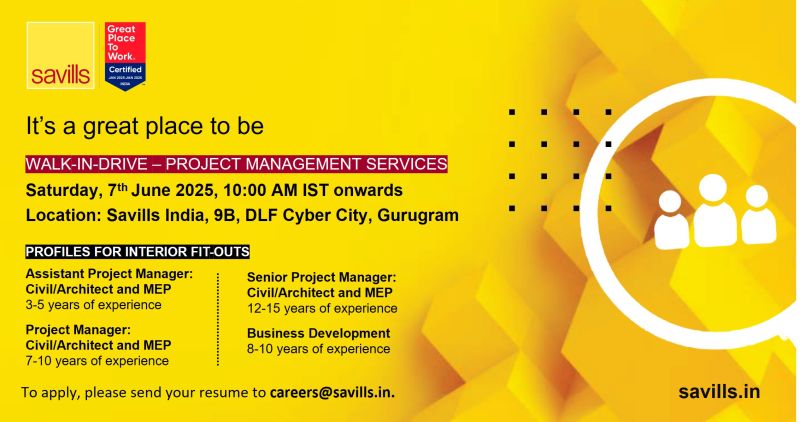 📌 Exciting Savills India Walk-in-Drive Project Management 7th June 2025