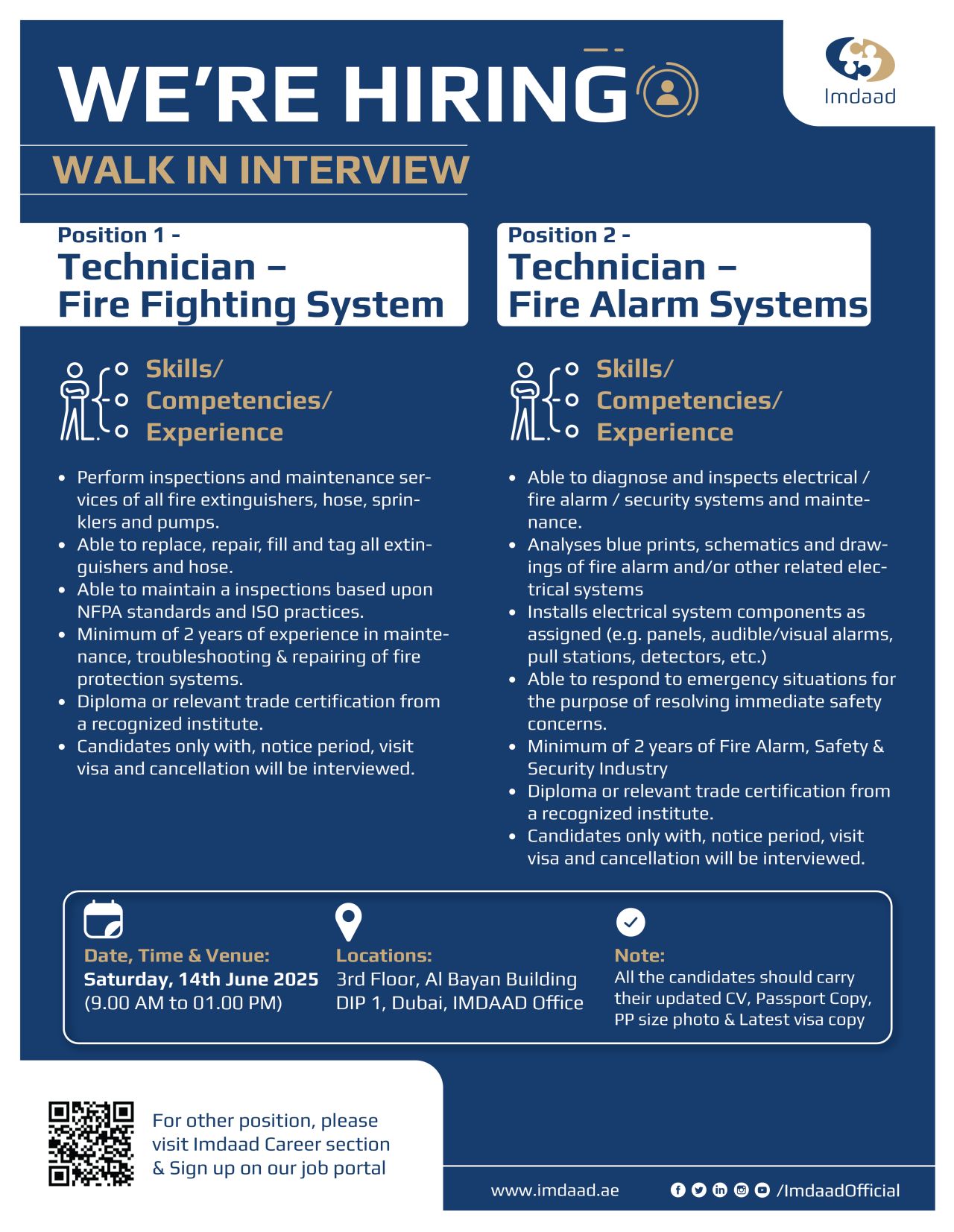 📣 Exciting Imdaad Walk-In Interview for Technicians in Dubai 14th June 2025