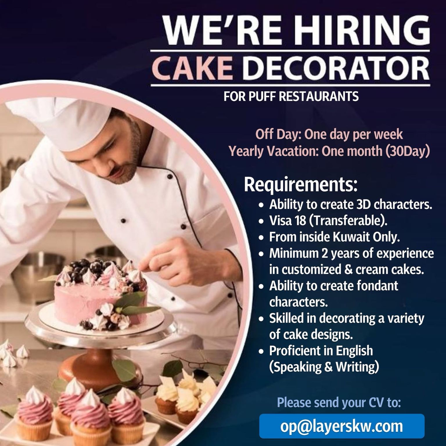 🎂 Top Opportunity: Cake Decorator Jobs in Kuwait for Puff Restaurants 2025