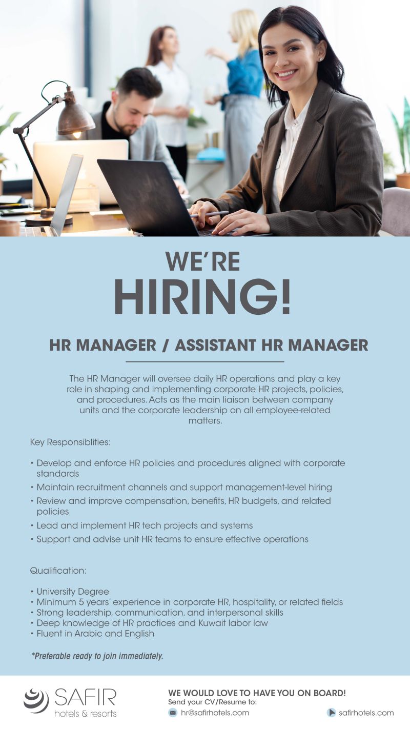 Top HR Manager Jobs in Hospitality Industry 2025 β Apply at Safir Hotels!