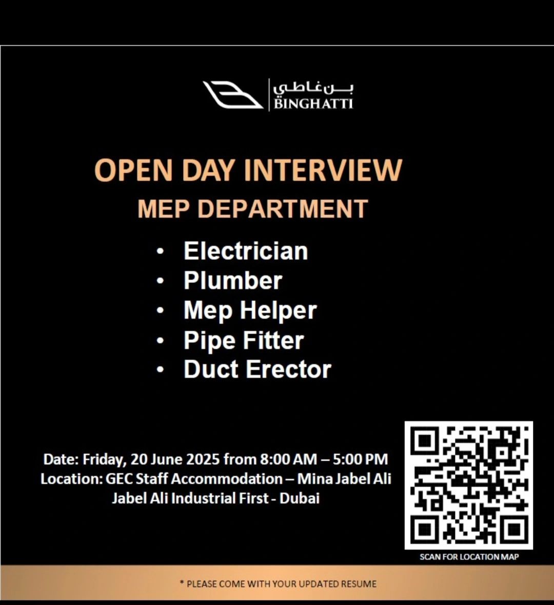 Binghatti Open Day Interview in Dubai for Construction and MEP Jobs 2025