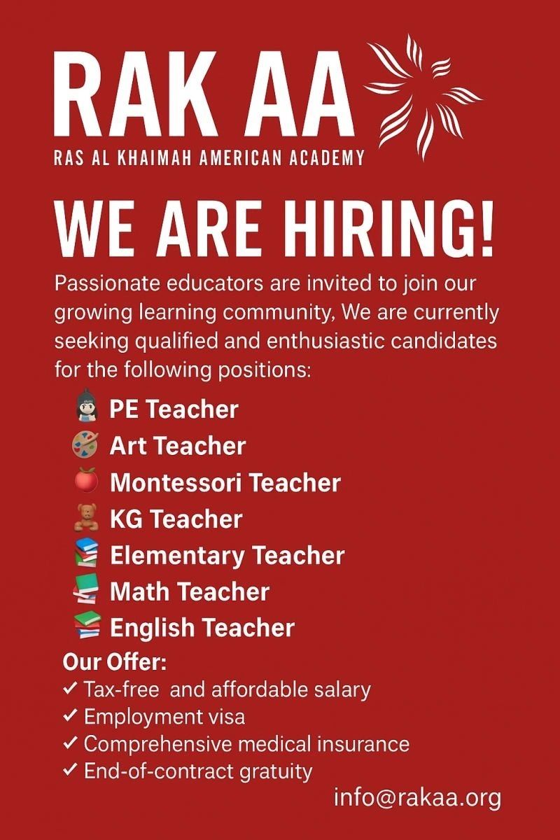 " Excellent Teaching Jobs at Ras Al Khaimah American Academy 2025 "