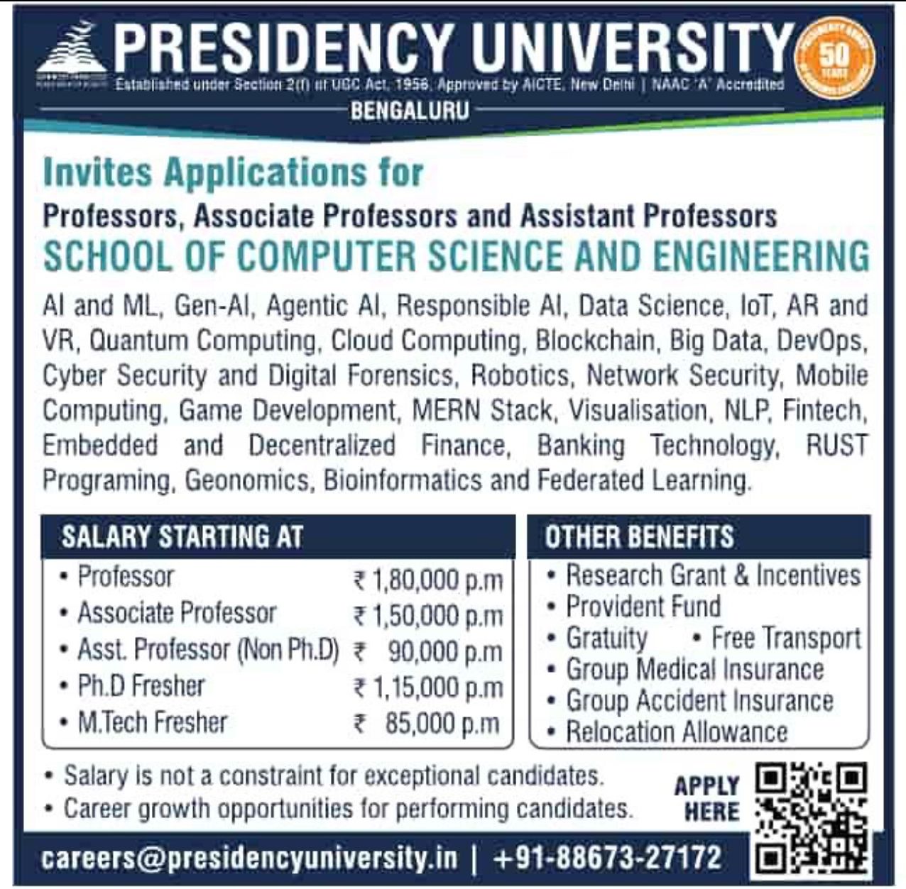 Empowering Careers: Presidency University Bengaluru Hiring 2025