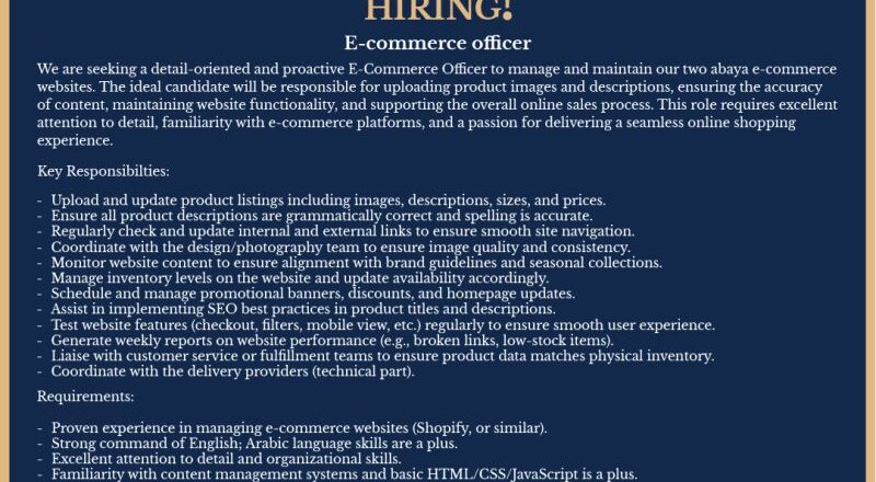 Apply Now: 2025 E-commerce Officer Job Openings at Meshaal Alshatti in Kuwait