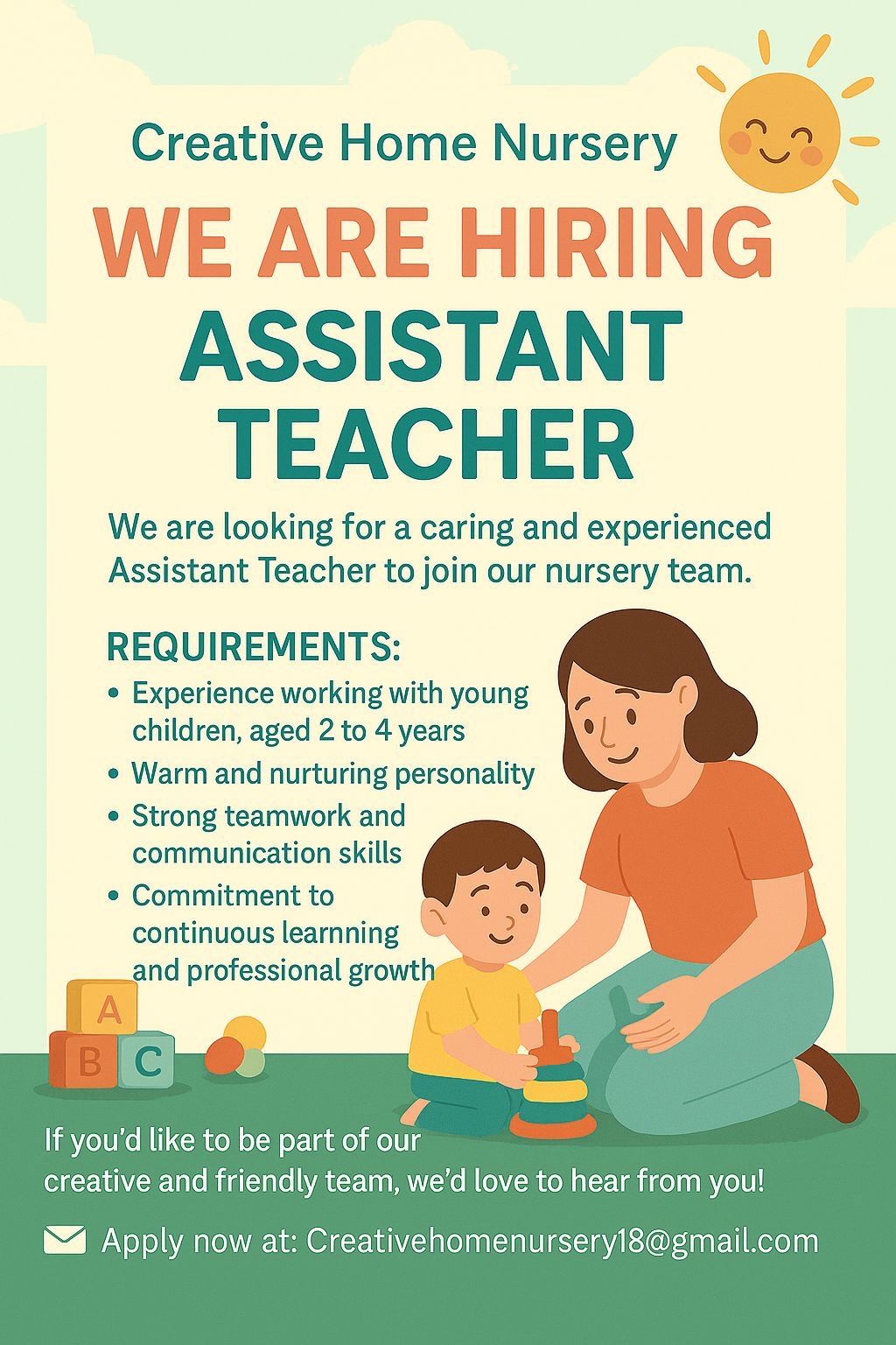 π Creative Home Nursery Hiring Assistant Teachers in Dubai β Apply Now!