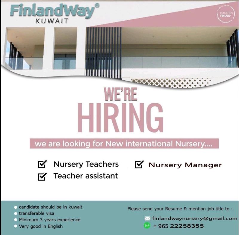 FinlandWay Kuwait Nursery Jobs 2025: Manager, Teachers & Assistants Hiring