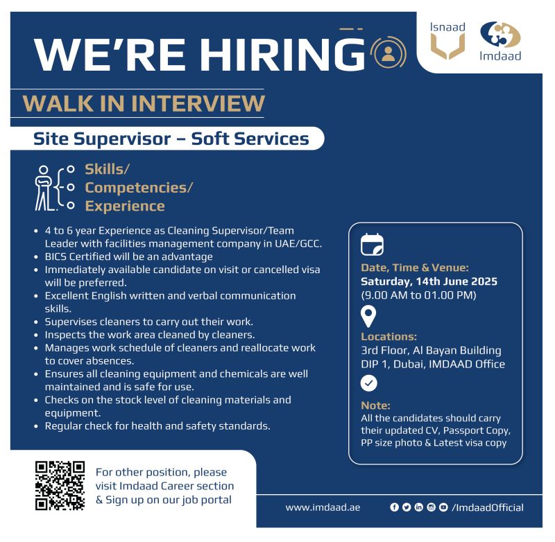 π Exciting Site Supervisor Job Vacancy in Dubai at Imdaad 14th June 2025
