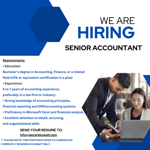 โญ Senior Accountant Job Vacancies in Kuwait 2025 for Local Residents Only