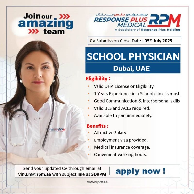 Response Plus Medical School Doctor Jobs Dubai 2025: Apply by July 5