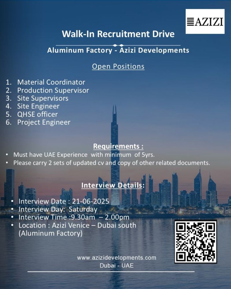Azizi Developments Walk-In Jobs 2025 in Dubai