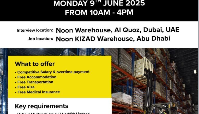 ✅ Top Hiring: Noon Reach Truck Operator Job Walk-in Dubai June 9, 2025