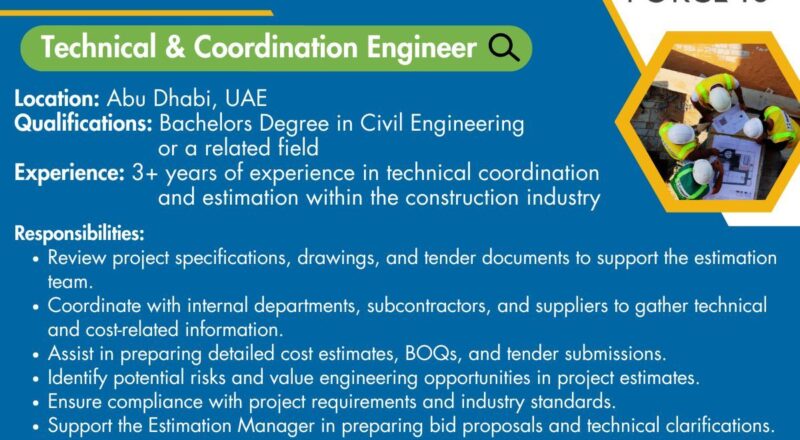 FORCE 10 Careers in UAE for Quantity Surveyor & Engineer