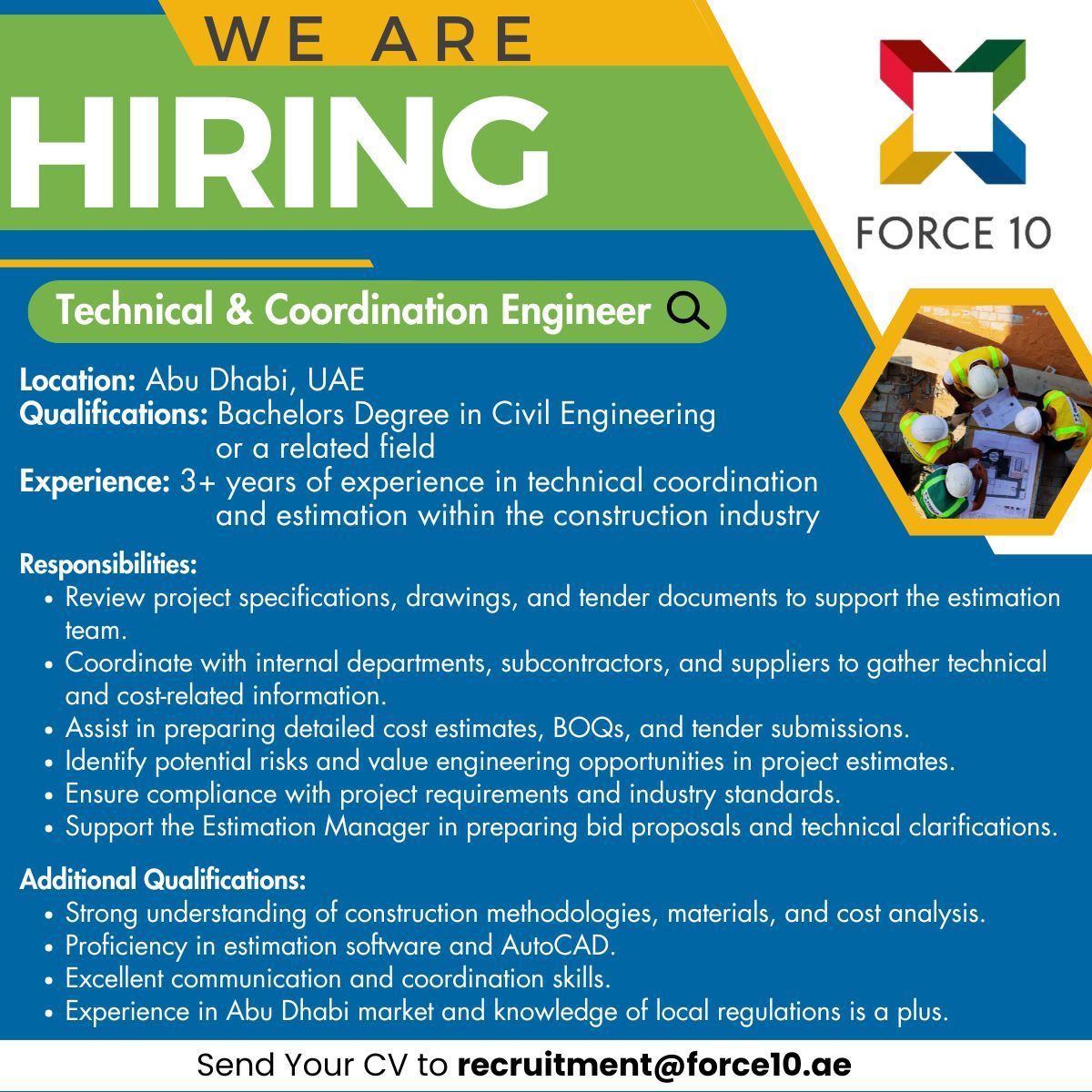 FORCE 10 Careers in UAE for Quantity Surveyor & Engineer