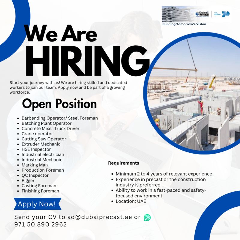 π Exciting Dubai Precast LLC Job Vacancies in UAE June 2025