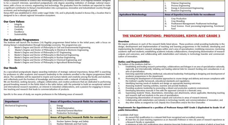 🎓 Empowering Academic Leadership: 28 Professor Jobs at Kenya-AIST 2025 – Apply before 9 July 2025