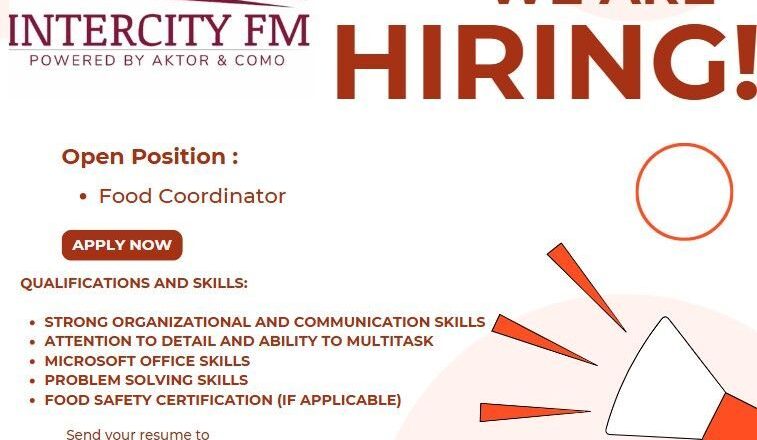 π Intercity FM Food Coordinator Job Opening in Qatar, 2025 β Apply Today!