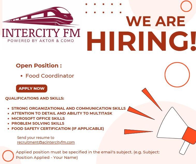 π Intercity FM Food Coordinator Job Opening in Qatar, 2025 β Apply Today!