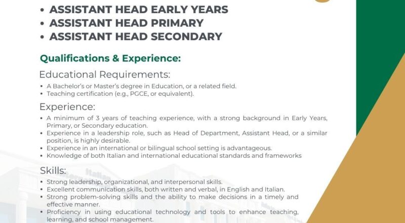 🌟 Italian International School Hiring 2025: 6+ Head & Assistant Head Teacher Jobs in Abu Dhabi