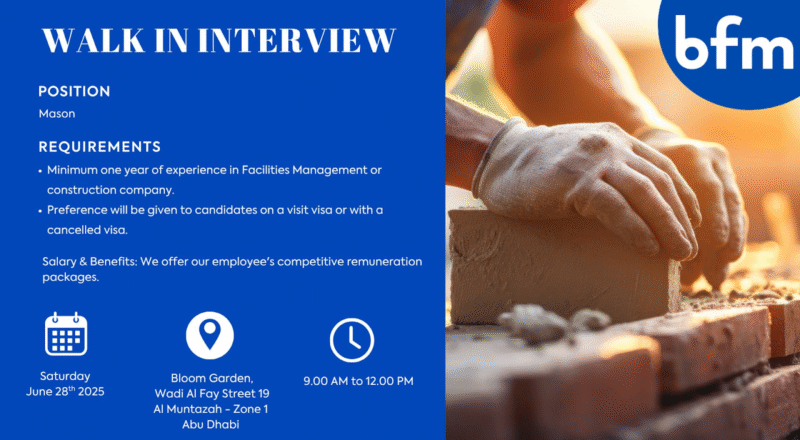 🏙️ Top Bloom Facilities Management Jobs UAE 28th June 2025 – Walk-In Interview in Abu Dhabi