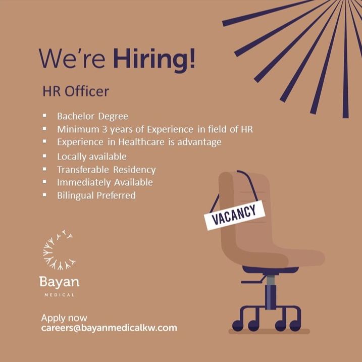 Excellent Bayan Medical HR Officer Job Vacancy in Kuwait 2025