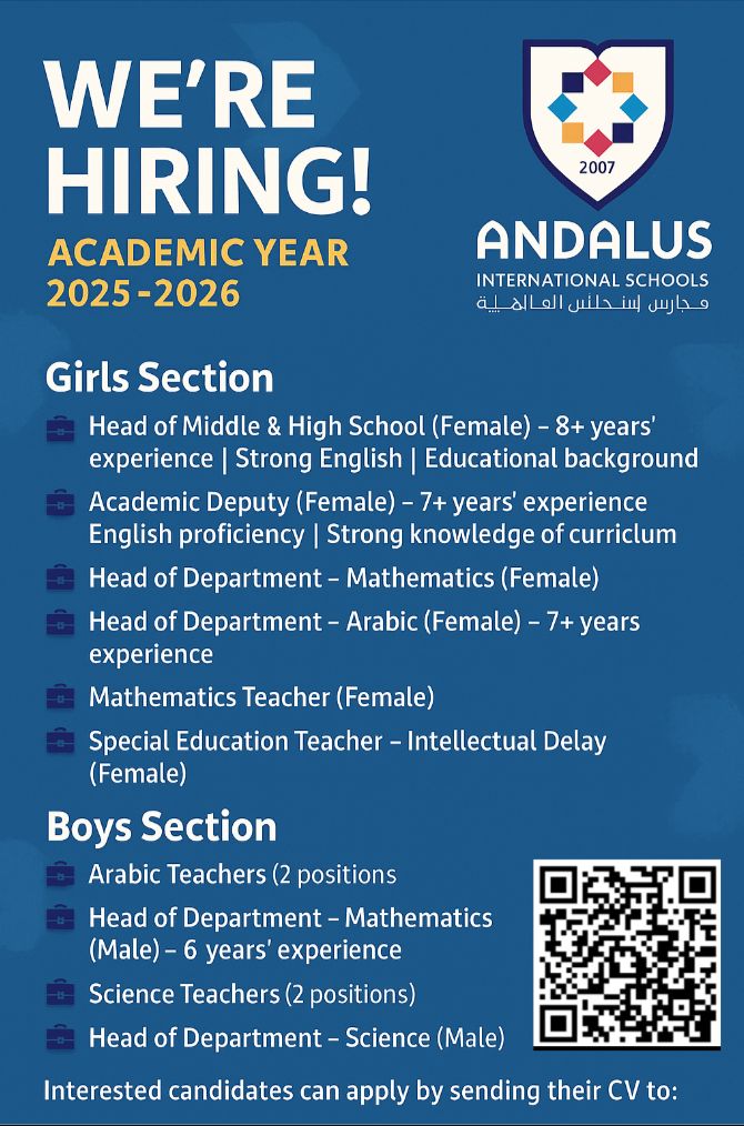 π Latest School Teaching Jobs at Andalus International Schools 2025β2026