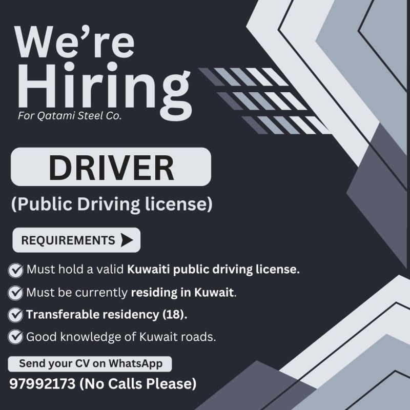 Driver Job Vacancy in Kuwait for Qatami Steel Co. with Valid License 2025