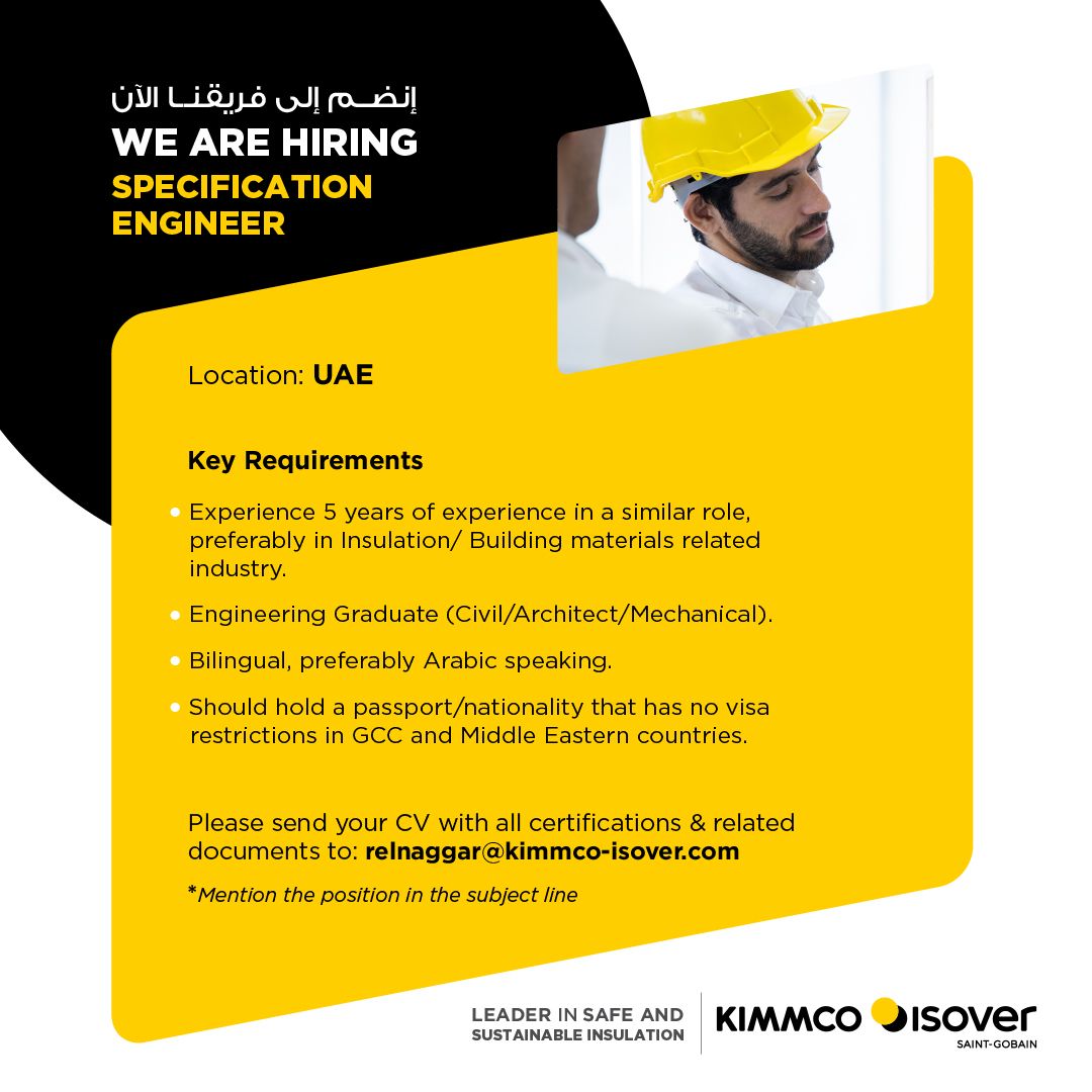 Explore Specification Engineer Jobs in UAE 2025— Now at KIMMCO ISOVER