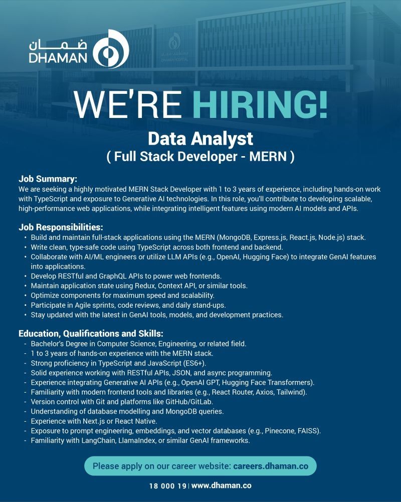 Data Analyst Job Vacancy at DHAMAN Kuwait