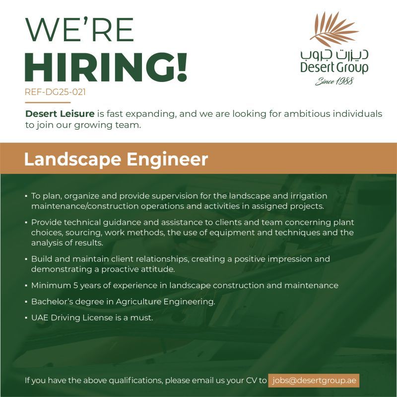 ๐ฟ 2025 Desert Group Landscape Engineer Job Openings in UAE โ Apply Today!