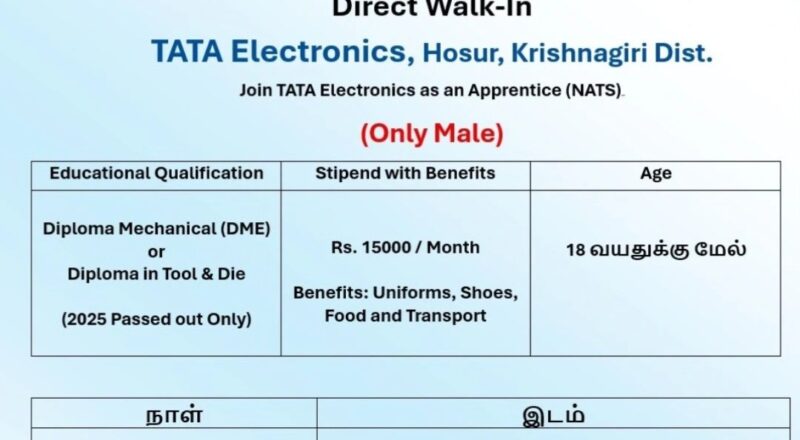 🎯 Excellent Apprentice Job Opportunity at TATA Electronics – 25 June 2025