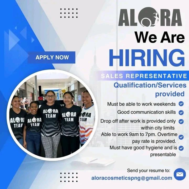 π Latest Alora Cosmetics Sales Representative and Team Leader Vacancies, Papua New Guinea 2025