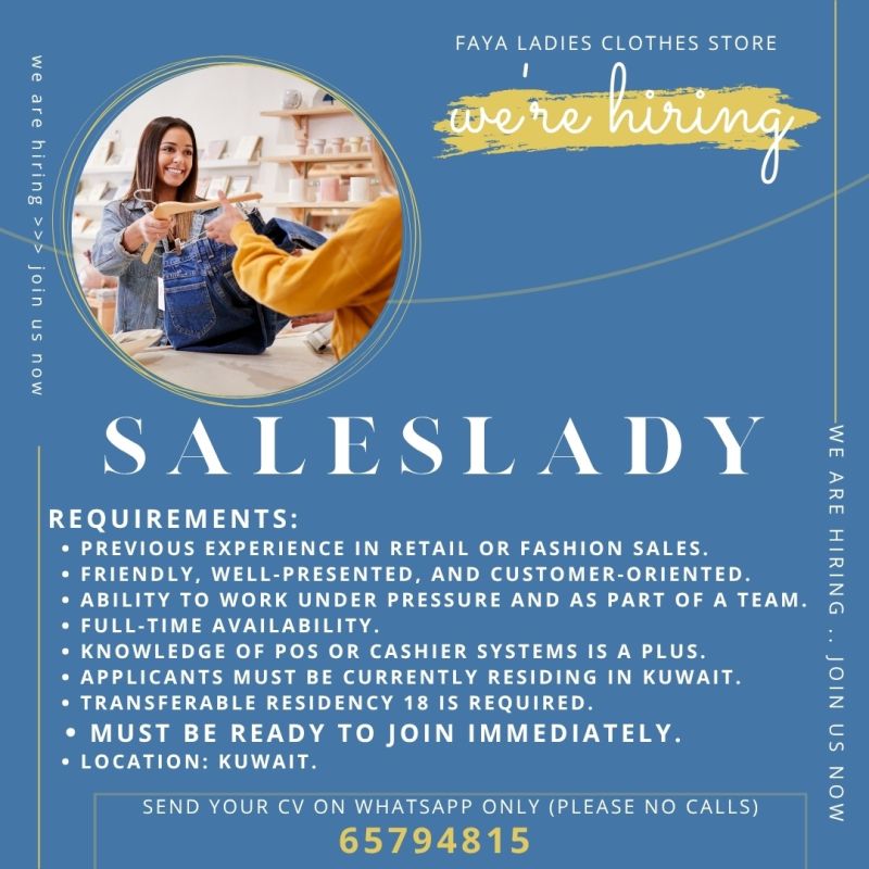 π’ Excellent Saleslady Job Opening at Faya Ladies Clothes Store Kuwait 2025